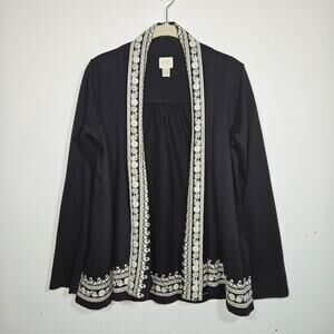 Lucky Brand Black Embroidered Open Front Wrap Cardigan. Size XS.